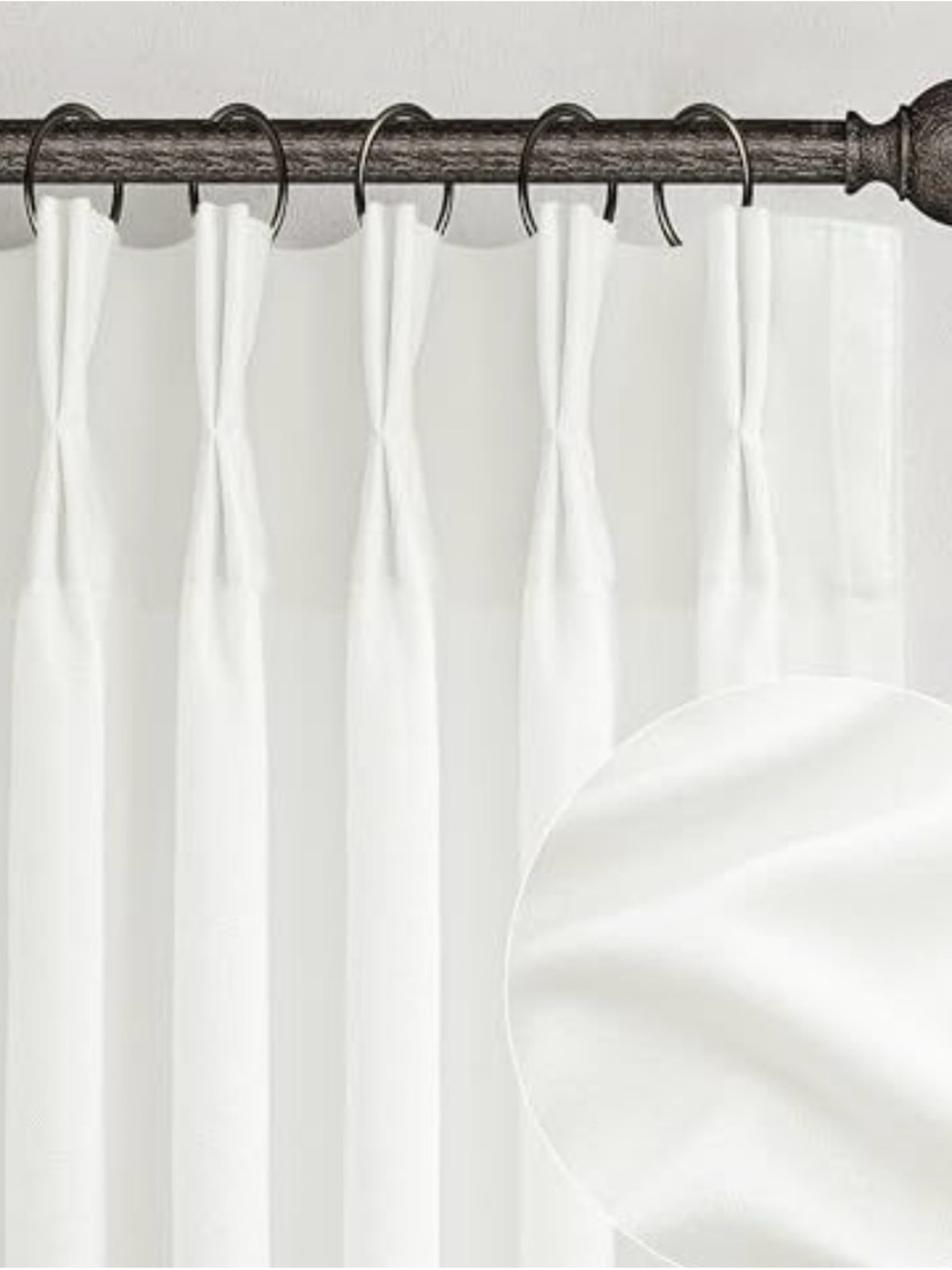New Pinch Pleated Sheer Pure White Curtains 40"W × 90"L for Bedroom, Faux Linen